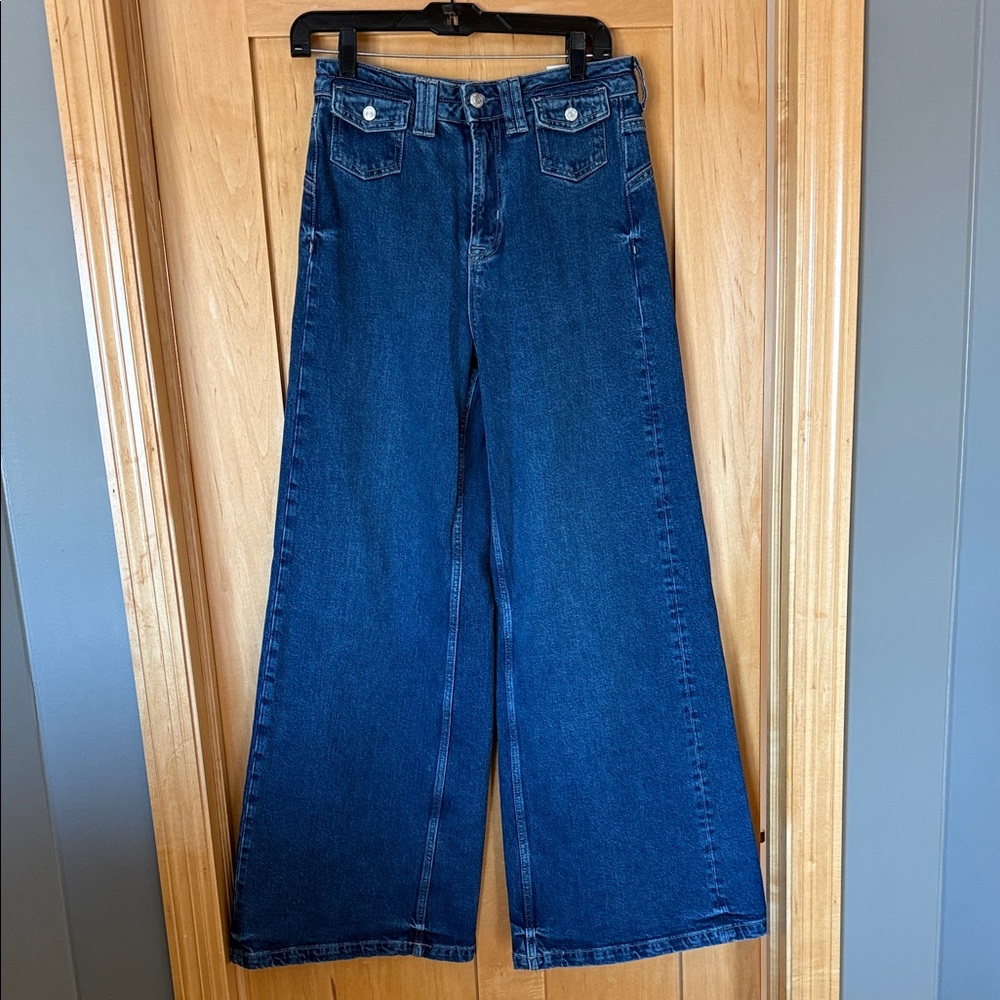 We The Free Kellee High Rise Palazzo Dark Blue Wide Leg Jeans